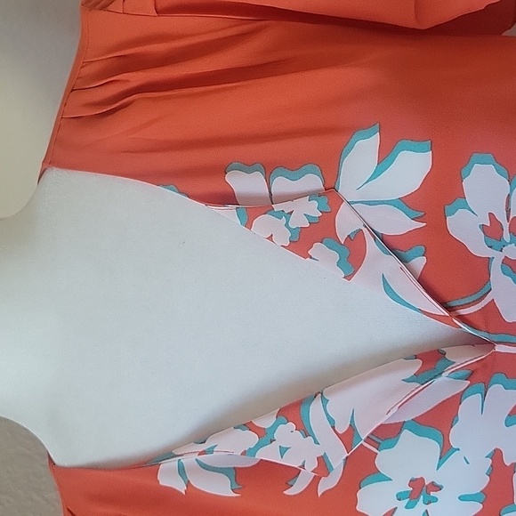 Dr2 L Orange V Neck Hawaiian Blouse NWT - Picture 3 of 8